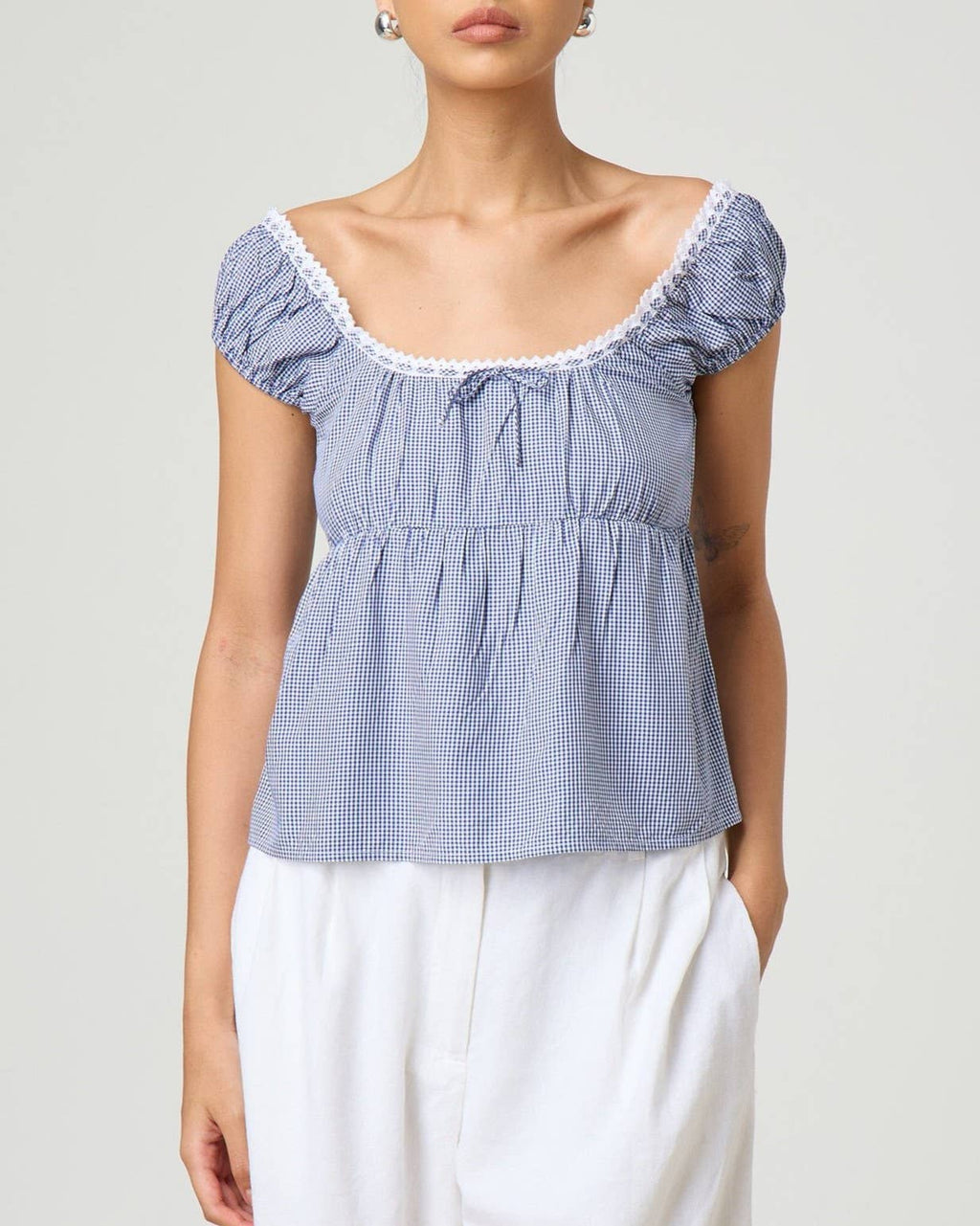 Puff Sleeve Lace Trim Babydoll Top