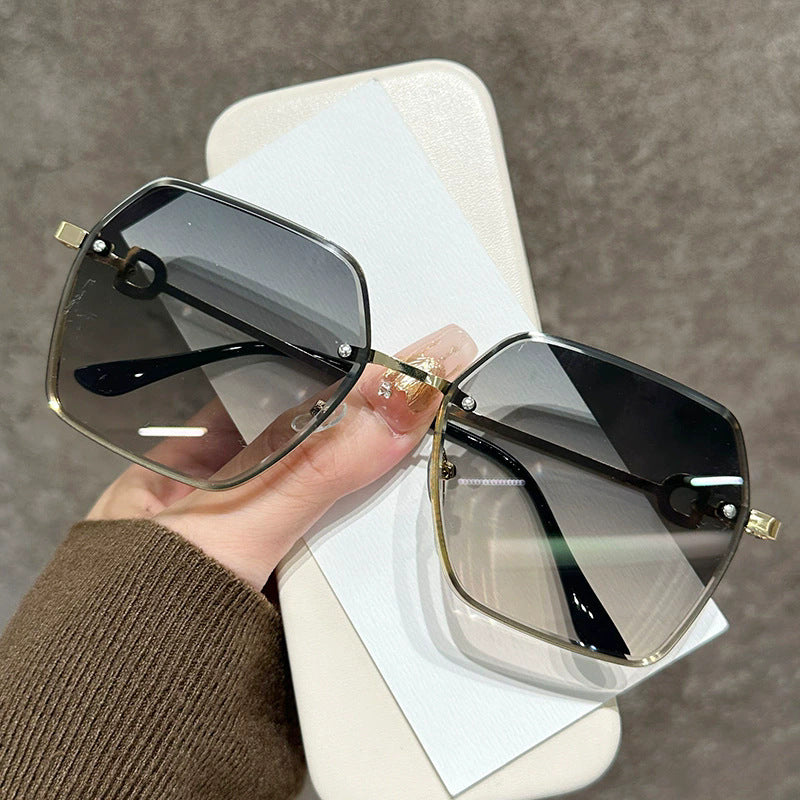 Hexagon Gradient Sunglasses With Slim Metal Frame - Green