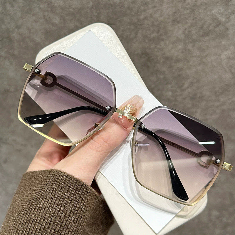 Hexagon Gradient Sunglasses With Slim Metal Frame - Grey