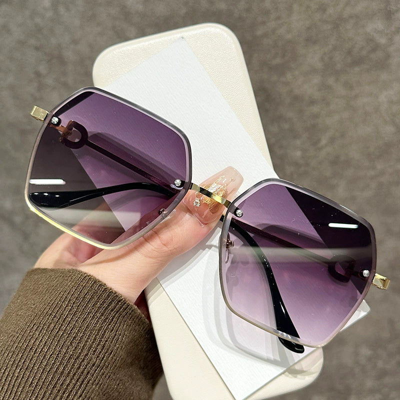 Hexagon Gradient Sunglasses With Slim Metal Frame - Purple