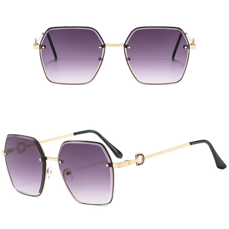 Hexagon Gradient Sunglasses With Slim Metal Frame - Purple - 1