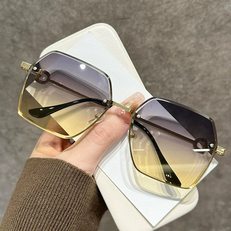 Hexagon Gradient Sunglasses With Slim Metal Frame - Yellow