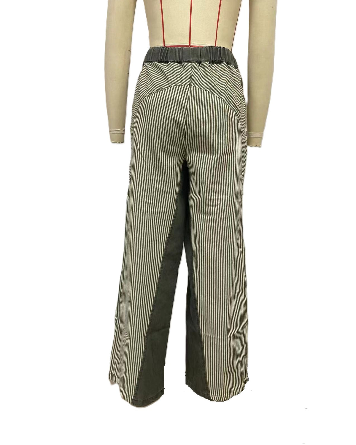 Striped Panelled Low Rise Wide Leg Jeans - Green - 3