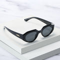 Faceted Chunky Oval Frame Sunglasses - Black