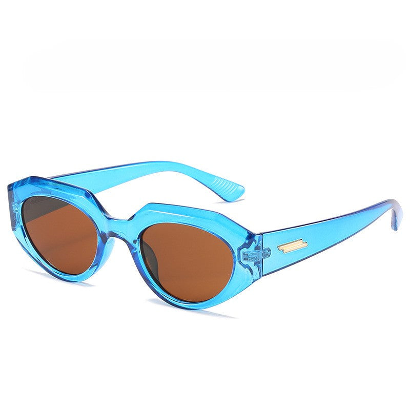 Faceted Chunky Oval Frame Sunglasses - Blue