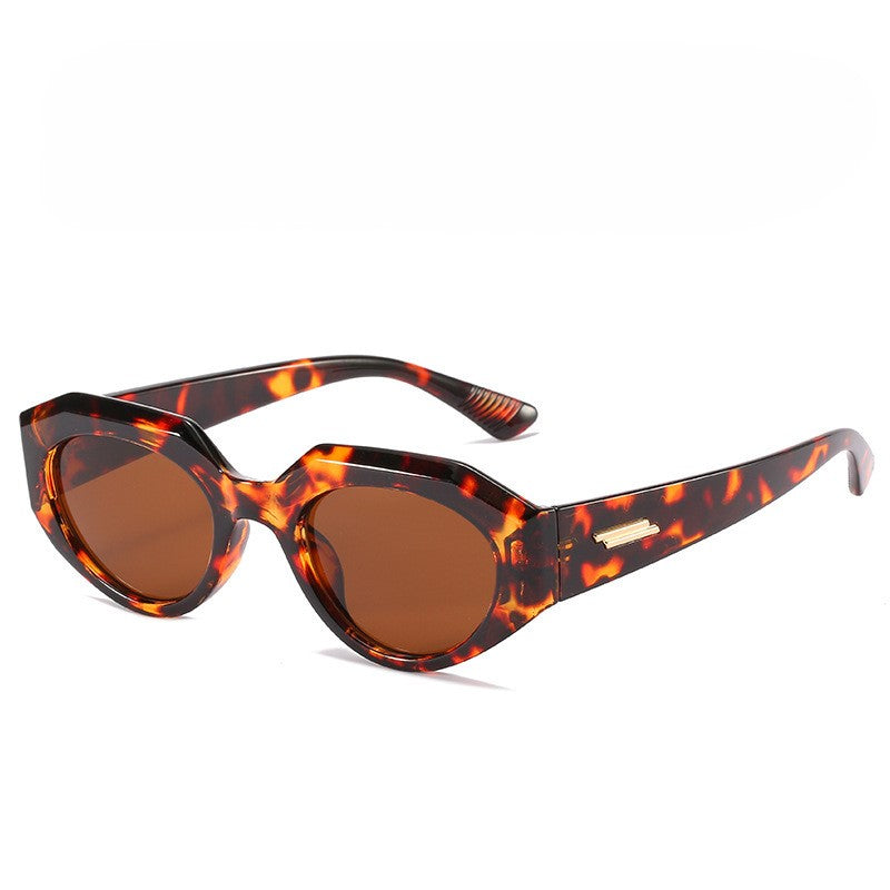 Faceted Chunky Oval Frame Sunglasses - Brown