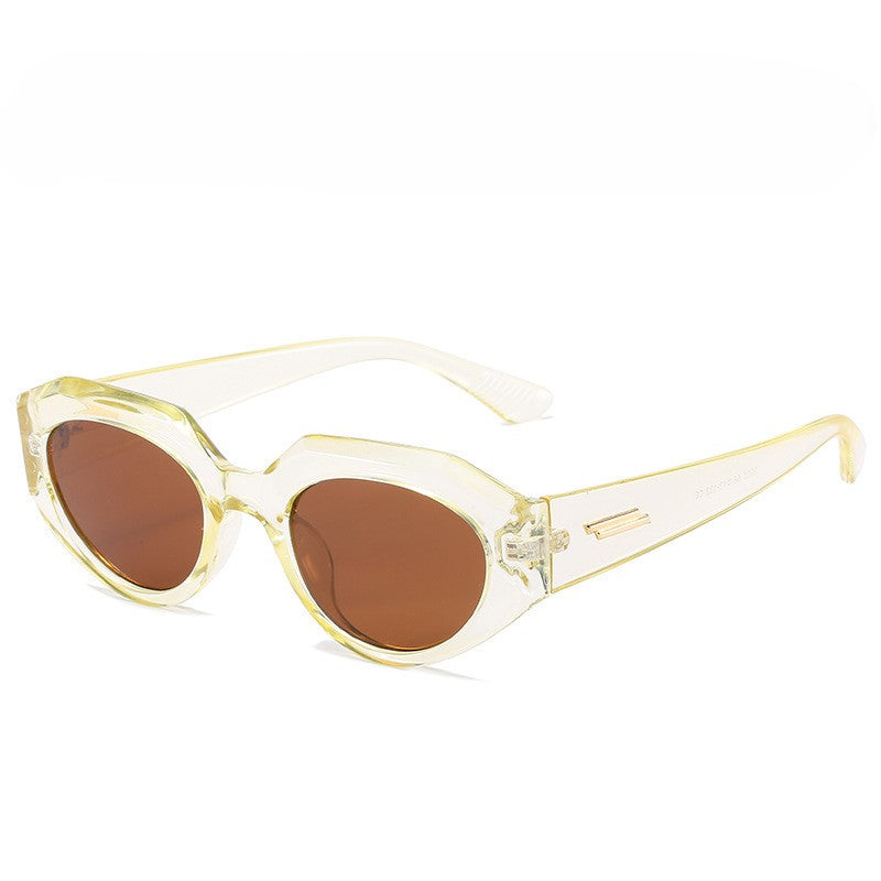 Faceted Chunky Oval Frame Sunglasses - Yellow