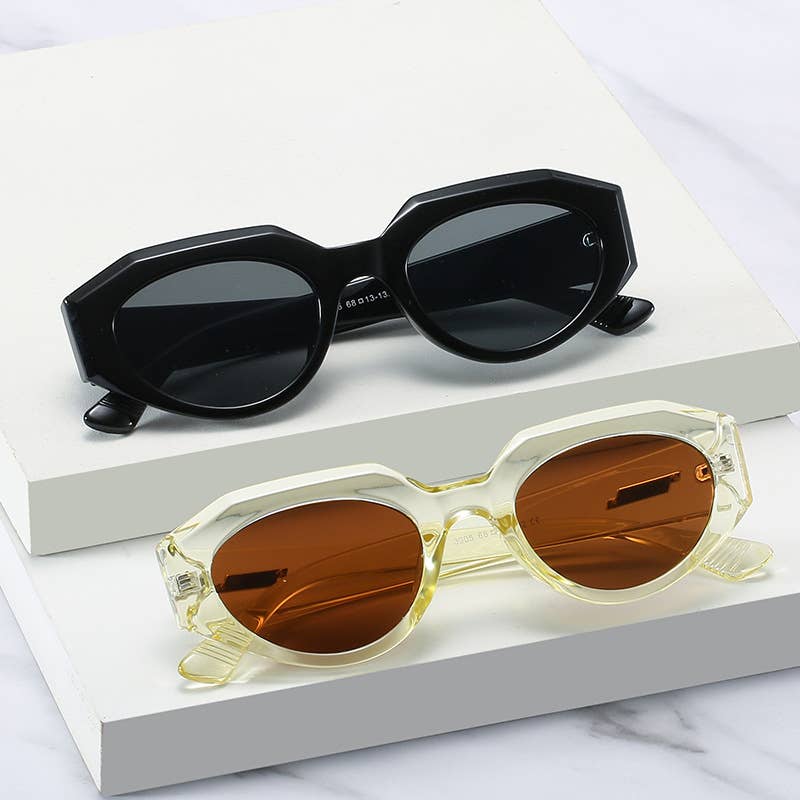 Faceted Chunky Oval Frame Sunglasses