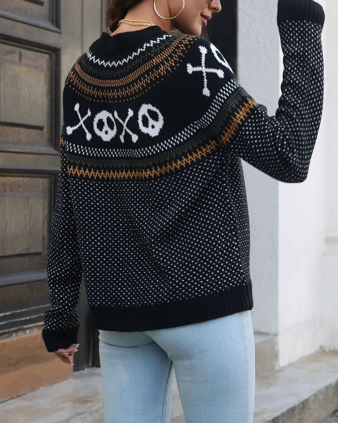 Halloween Ghost Fair Isle Knit Sweater - Black_1 - 1