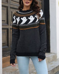 Halloween Ghost Fair Isle Knit Sweater - Black_2