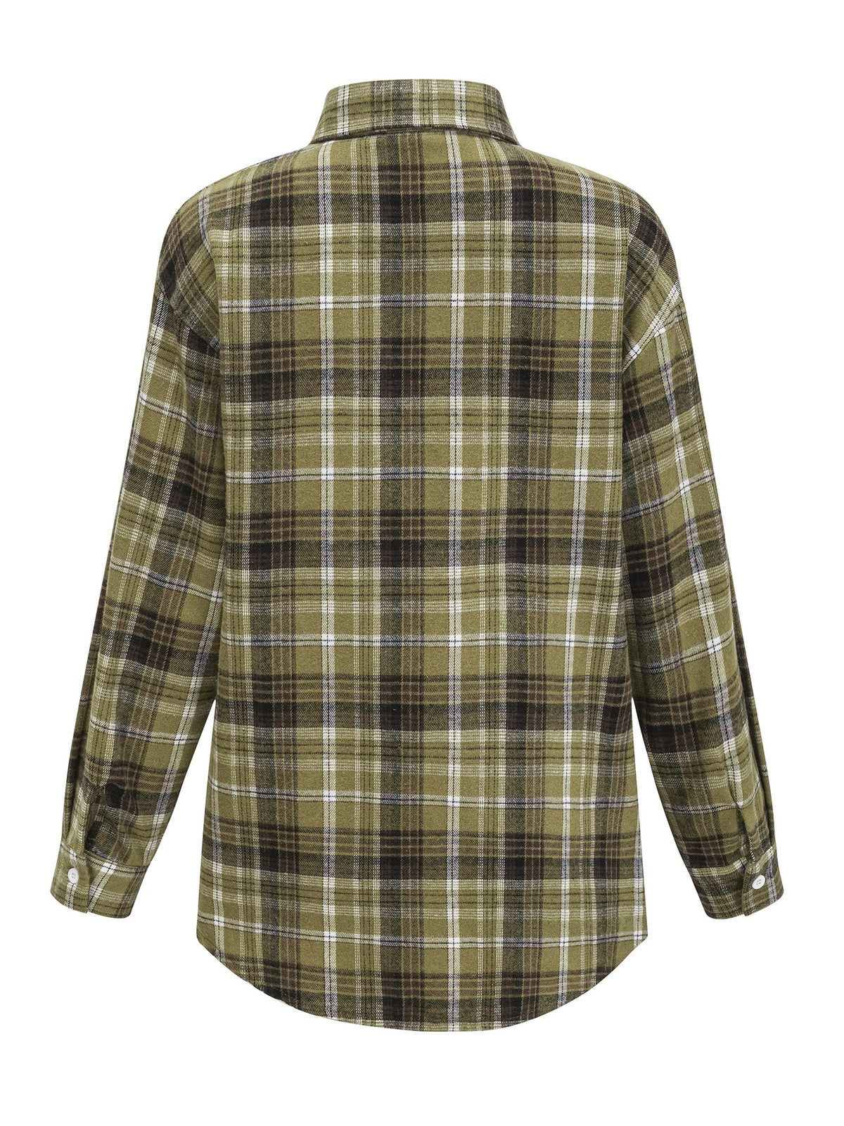 Oversized Plaid Button Front Shirt - Olive - 1