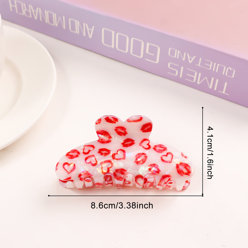 Valentine Heart and Lip Print Hair Claw Clip - Color_05