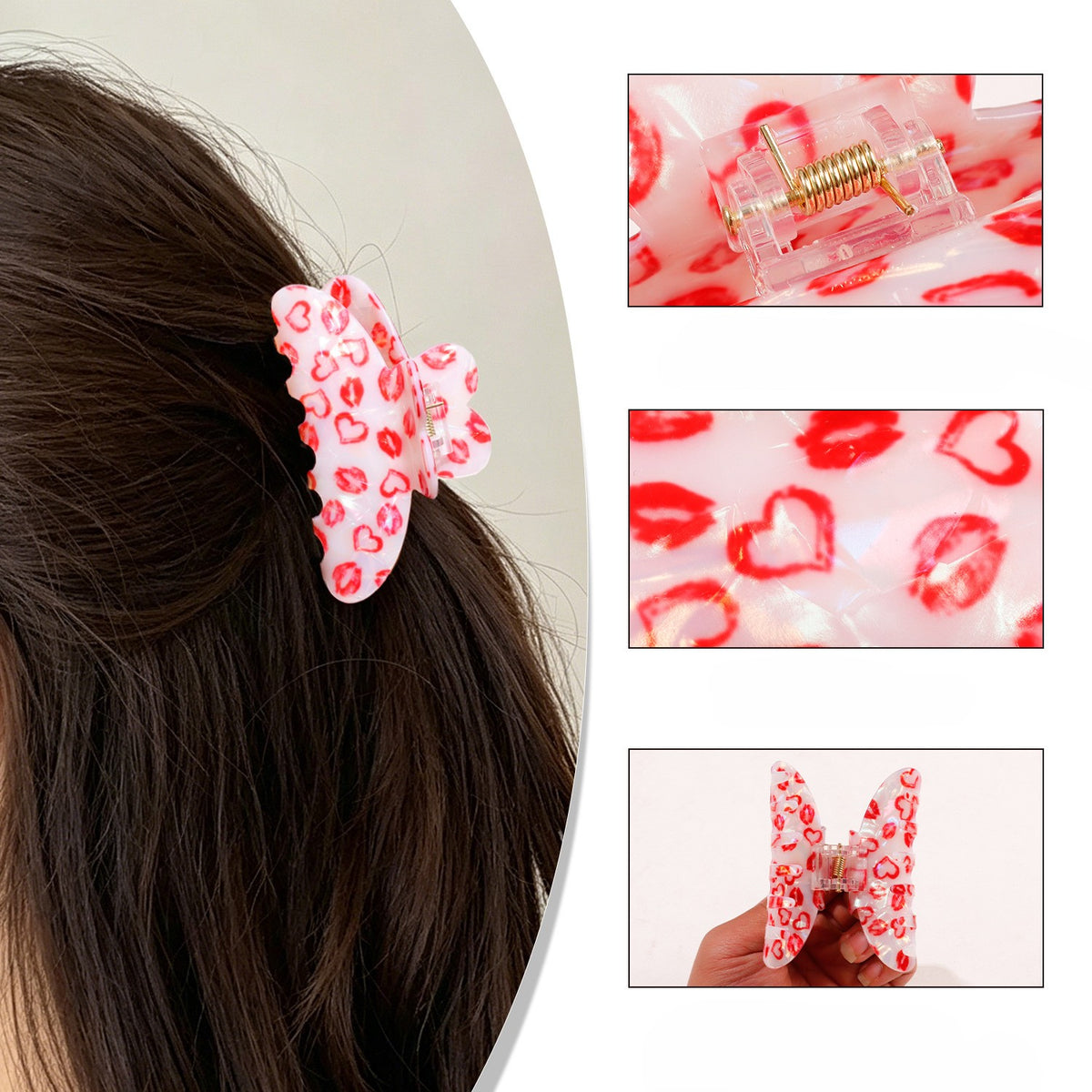 Valentine Heart and Lip Print Hair Claw Clip - view 3