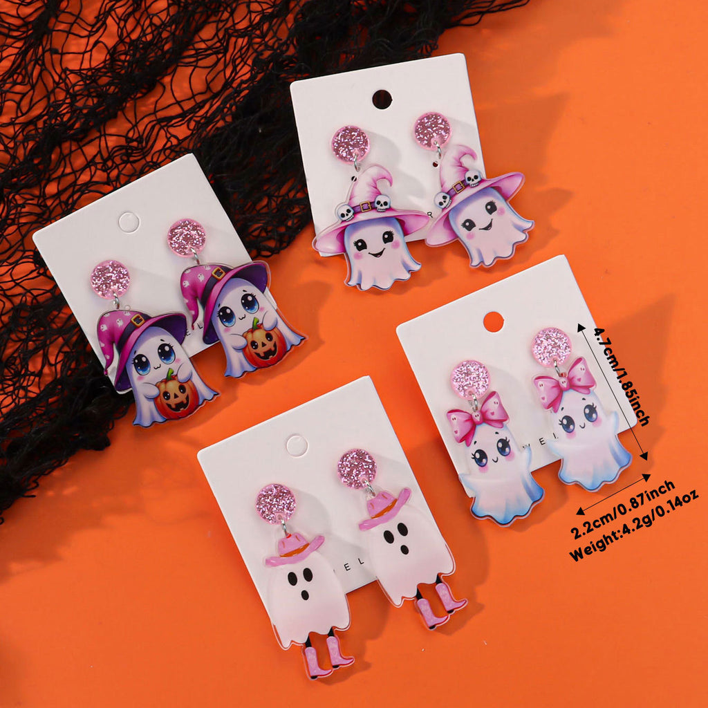Cute Ghost Acrylic Dangle Earrings With Glitter Studs - view 1