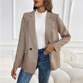 Houndstooth Notch Lapel Tailored Blazer - Khaki