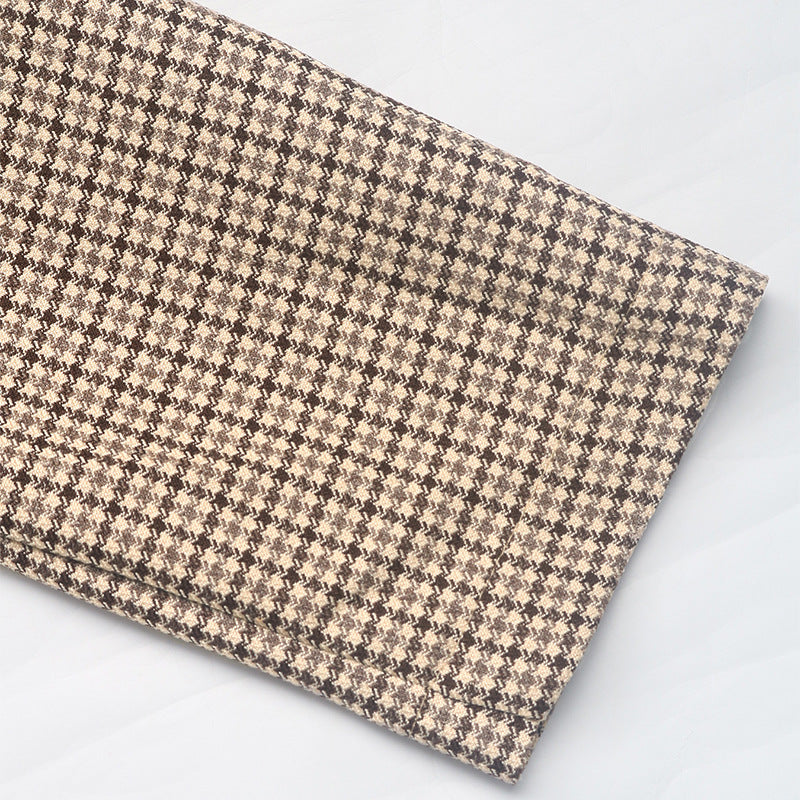 Houndstooth Notch Lapel Tailored Blazer - Khaki - 5