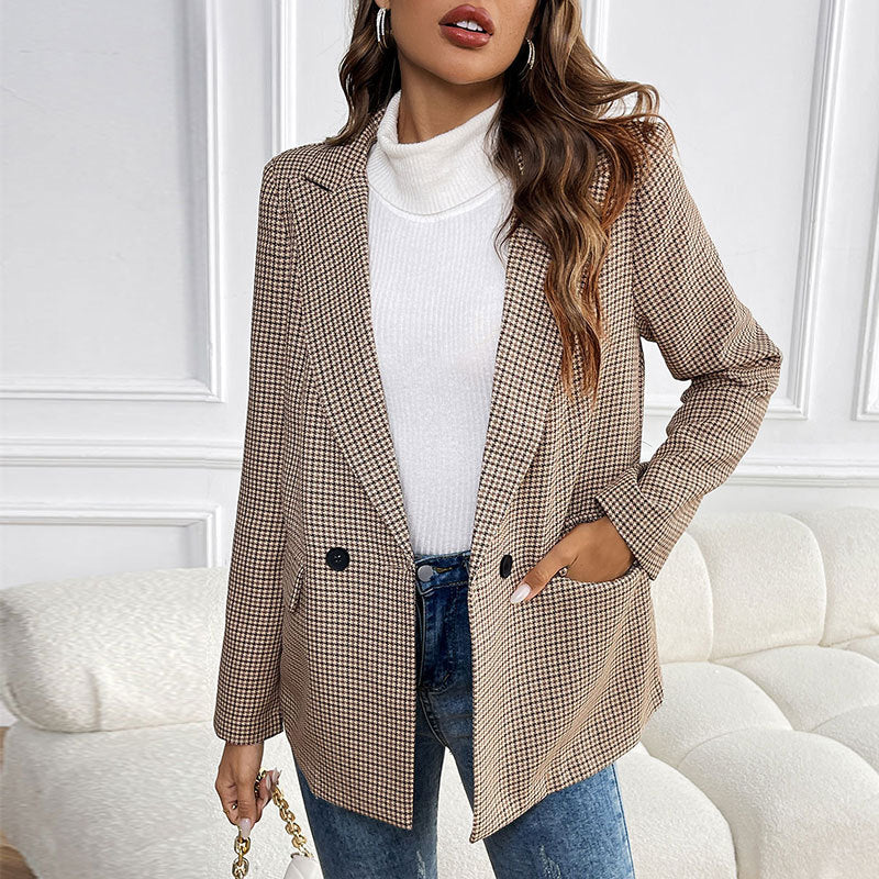 Houndstooth Notch Lapel Tailored Blazer