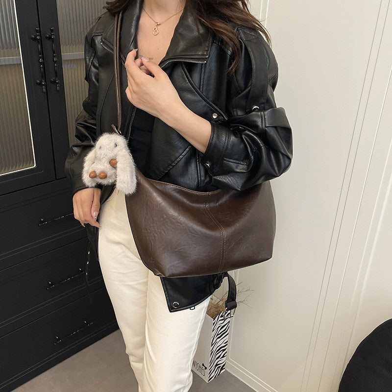 Slouchy Faux Leather Crescent Hobo Bag