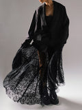 Tiered Ruffle Lace Maxi Skirt - black