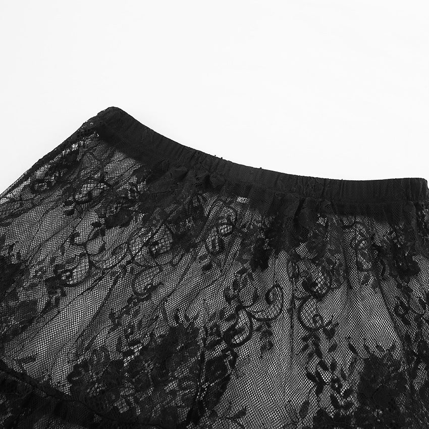Tiered Ruffle Lace Maxi Skirt - black - 8