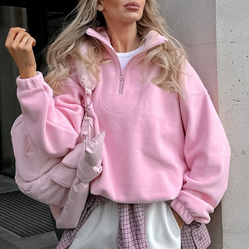 Oversized Polar Fleece Half Zip Athletic Pullover