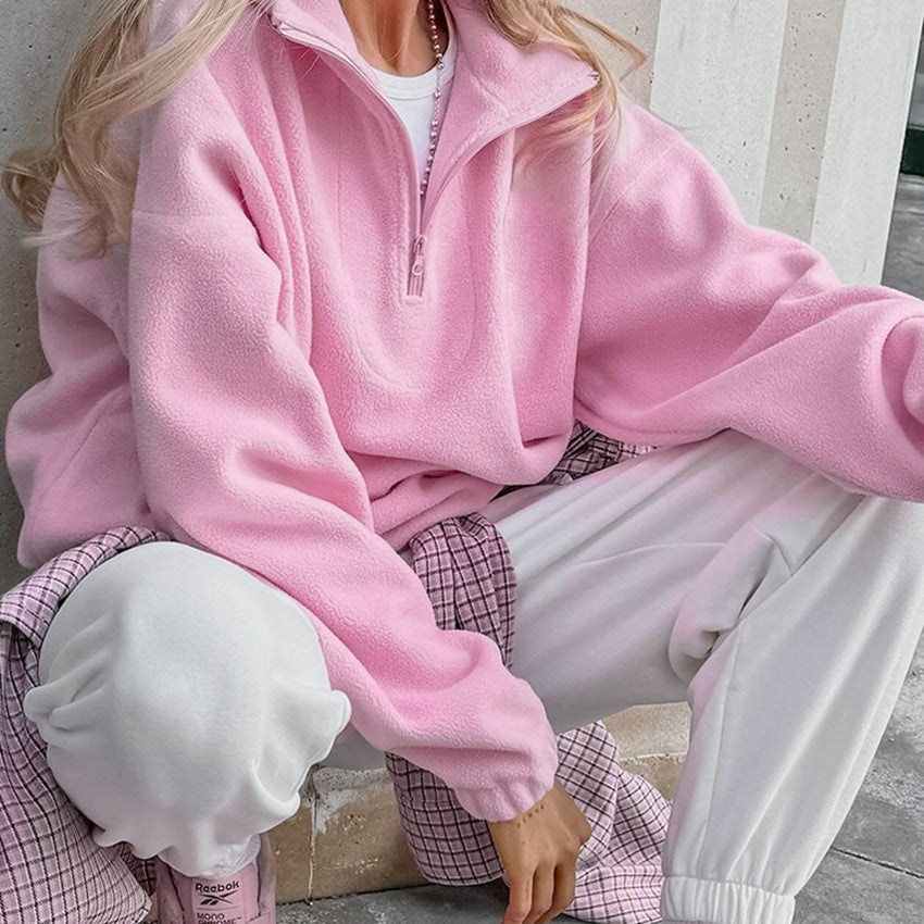 Oversized Polar Fleece Half Zip Athletic Pullover