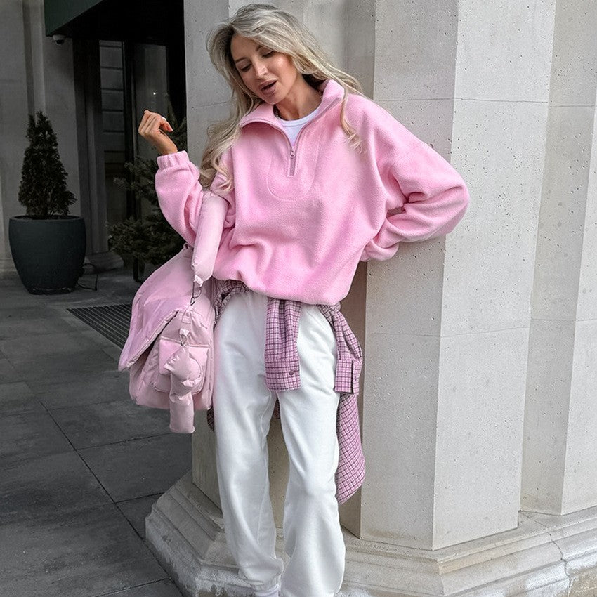 Oversized Polar Fleece Half Zip Athletic Pullover