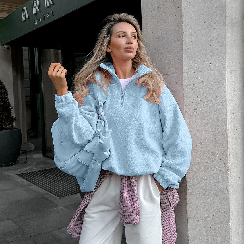 Oversized Polar Fleece Half Zip Athletic Pullover