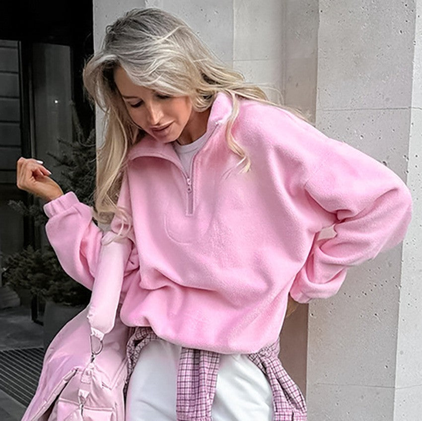 Oversized Polar Fleece Half Zip Athletic Pullover