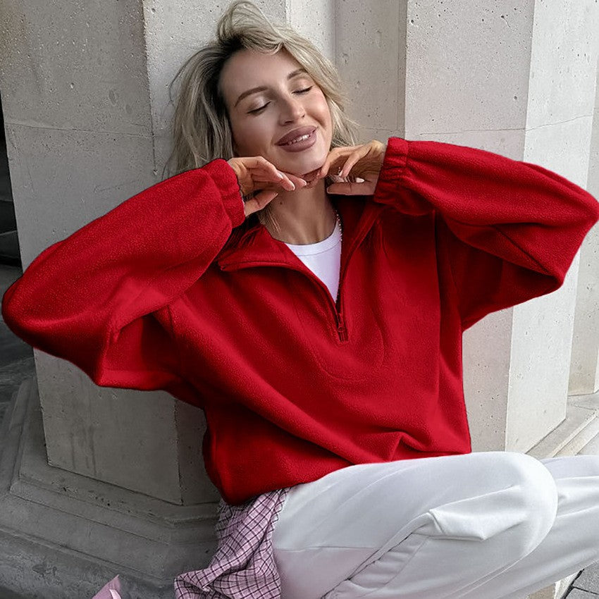 Oversized Polar Fleece Half Zip Athletic Pullover