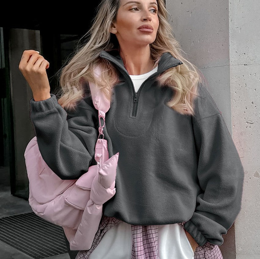 Oversized Polar Fleece Half Zip Athletic Pullover