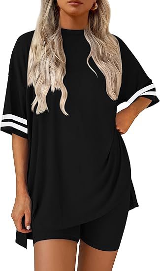 Varsity Stripe Sleeve Tee and Shorts Set - Black