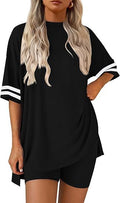 Varsity Stripe Sleeve Tee and Shorts Set - Black