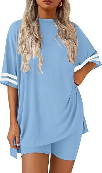 Varsity Stripe Sleeve Tee and Shorts Set - Blue