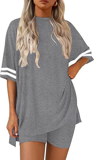 Varsity Stripe Sleeve Tee and Shorts Set - DarkGrey