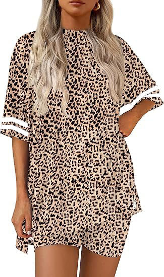 Varsity Stripe Sleeve Tee and Shorts Set - Leopard