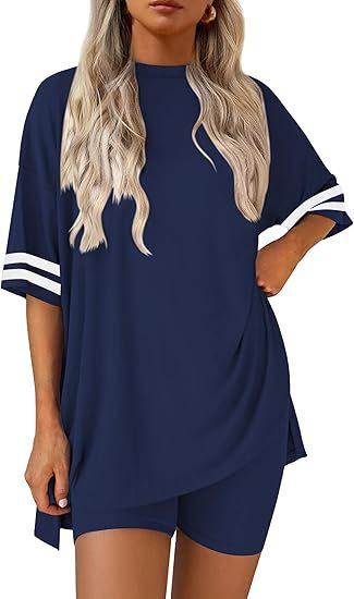 Varsity Stripe Sleeve Tee and Shorts Set - Navy