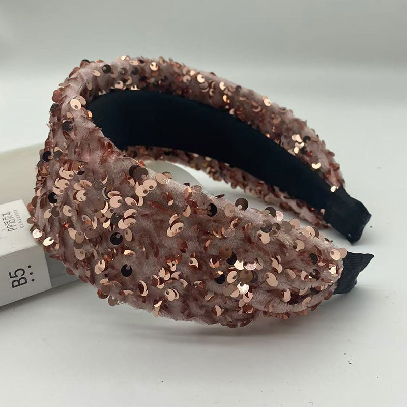 Wide Sequin Knotted Party Headband - Pink