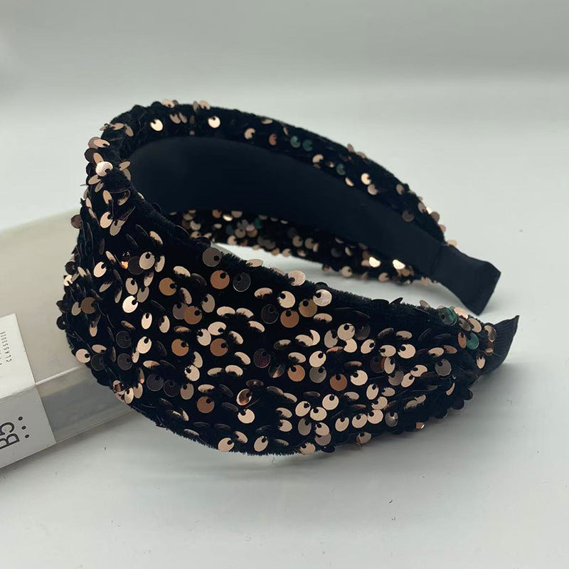 Wide Sequin Knotted Party Headband - blackpink