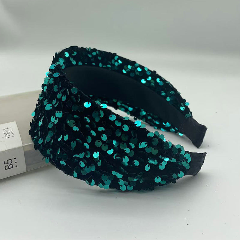 Wide Sequin Knotted Party Headband - teal