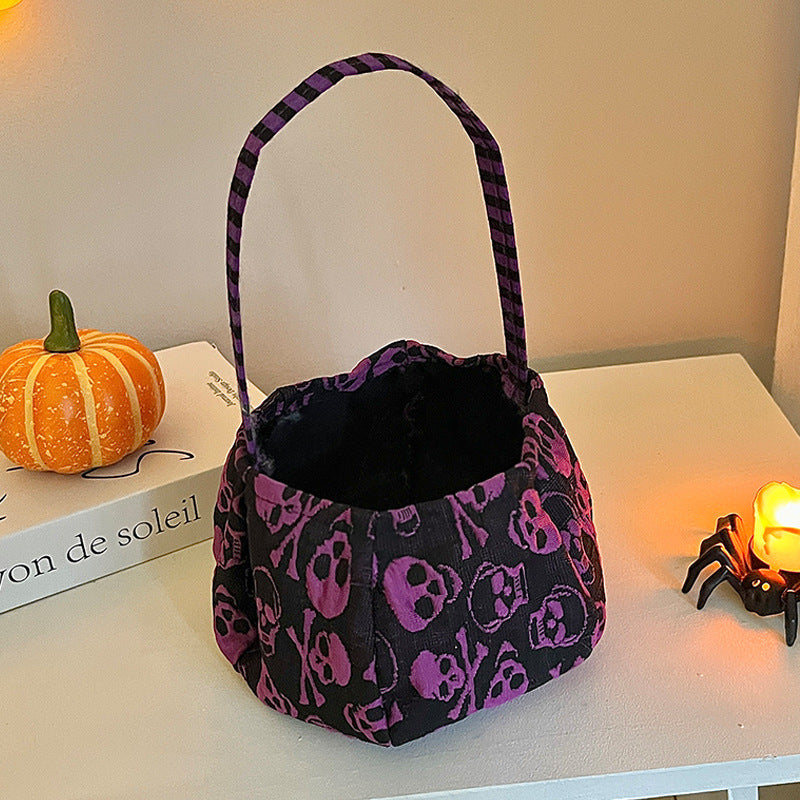 Skull And Bat Print Trick Or Treat Bag - Purple_Skull