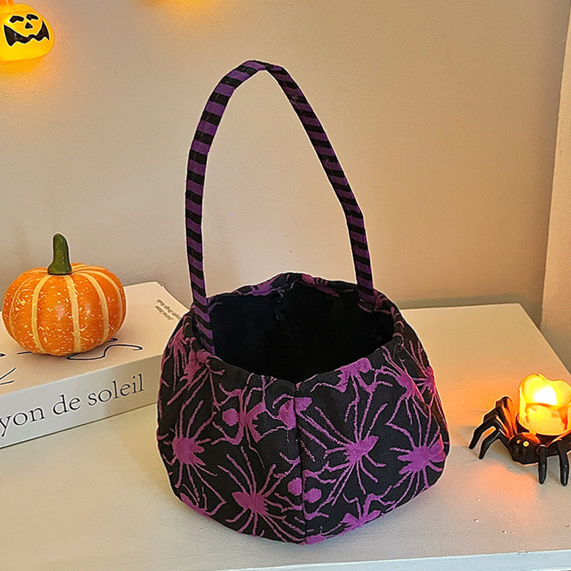 Skull And Bat Print Trick Or Treat Bag - Purple_Spider