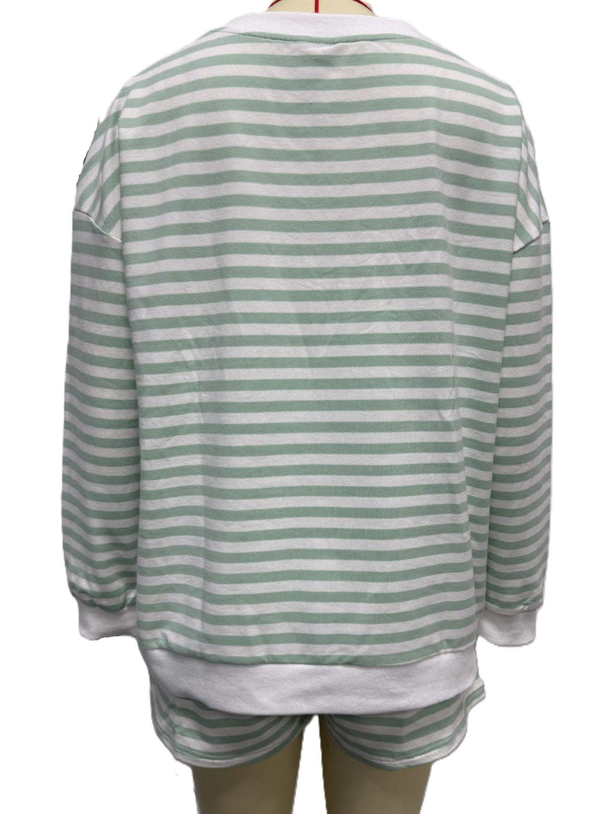 Striped V-Neck Top and Shorts Matching Set - Green - 1