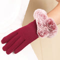 Faux Fur Trim Cuff Knit Winter Gloves - Red