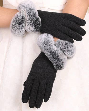Faux Fur Trim Cuff Knit Winter Gloves