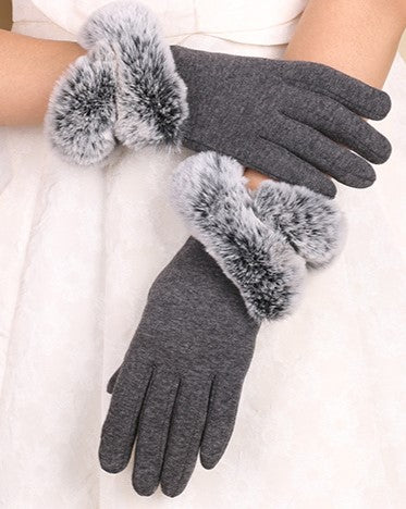 Faux Fur Trim Cuff Knit Winter Gloves - view 1