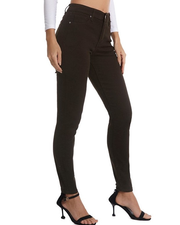 Chocolate Brown Mid Rise Skinny Pants - brown