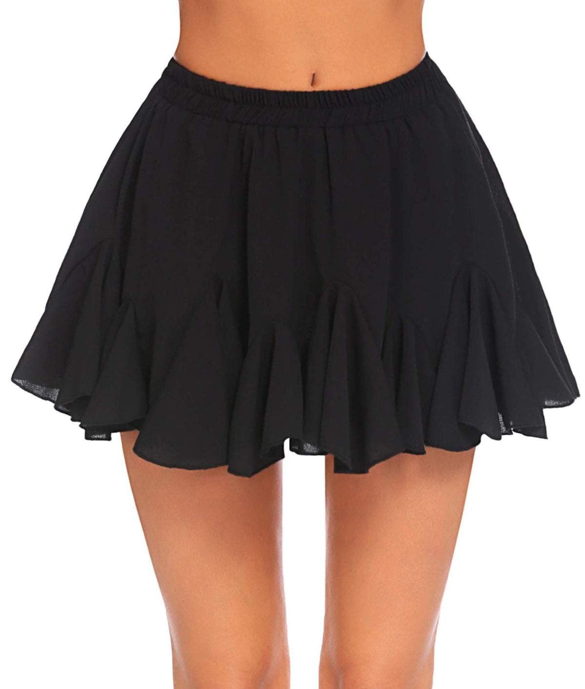Floral Ruffled Flared Mini Skirt - Black