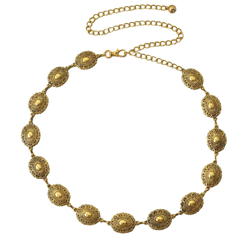 Filigree Oval Medallion Chain Belt - Gold