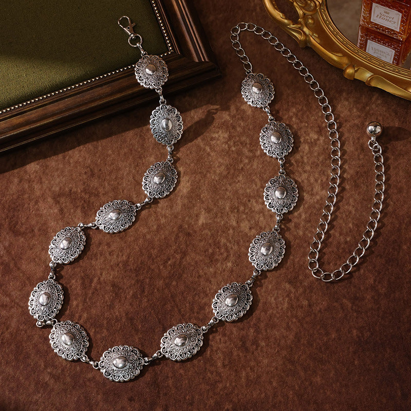 Filigree Oval Medallion Chain Belt - Silvery - 1